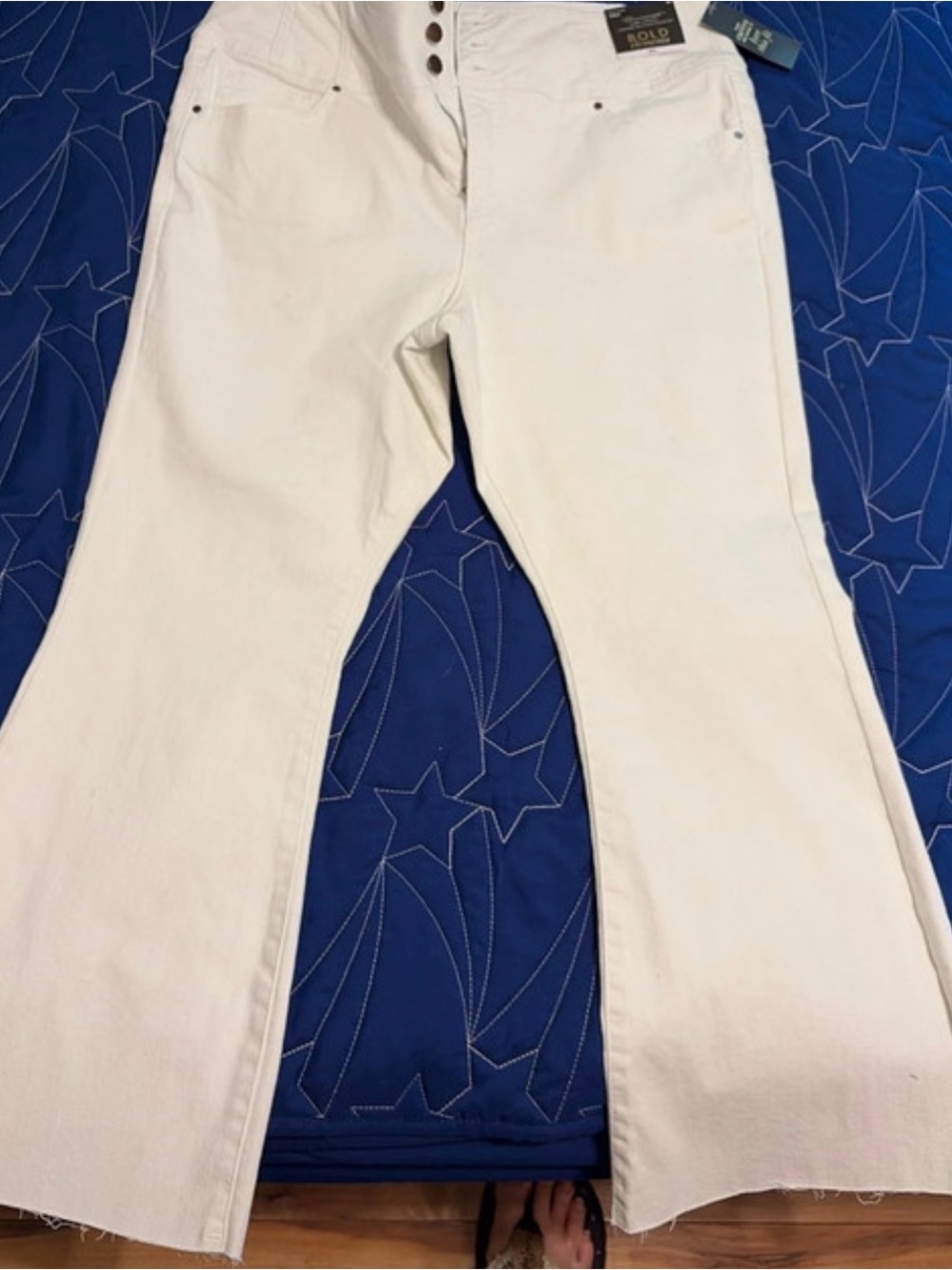 White Wide-Leg Button-Fly Jeans